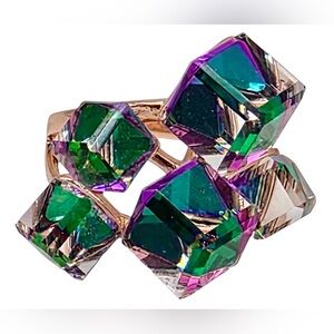 Statement Clear Color Change Crystal 3D Colorful 18k Rose Gold Plated Ring